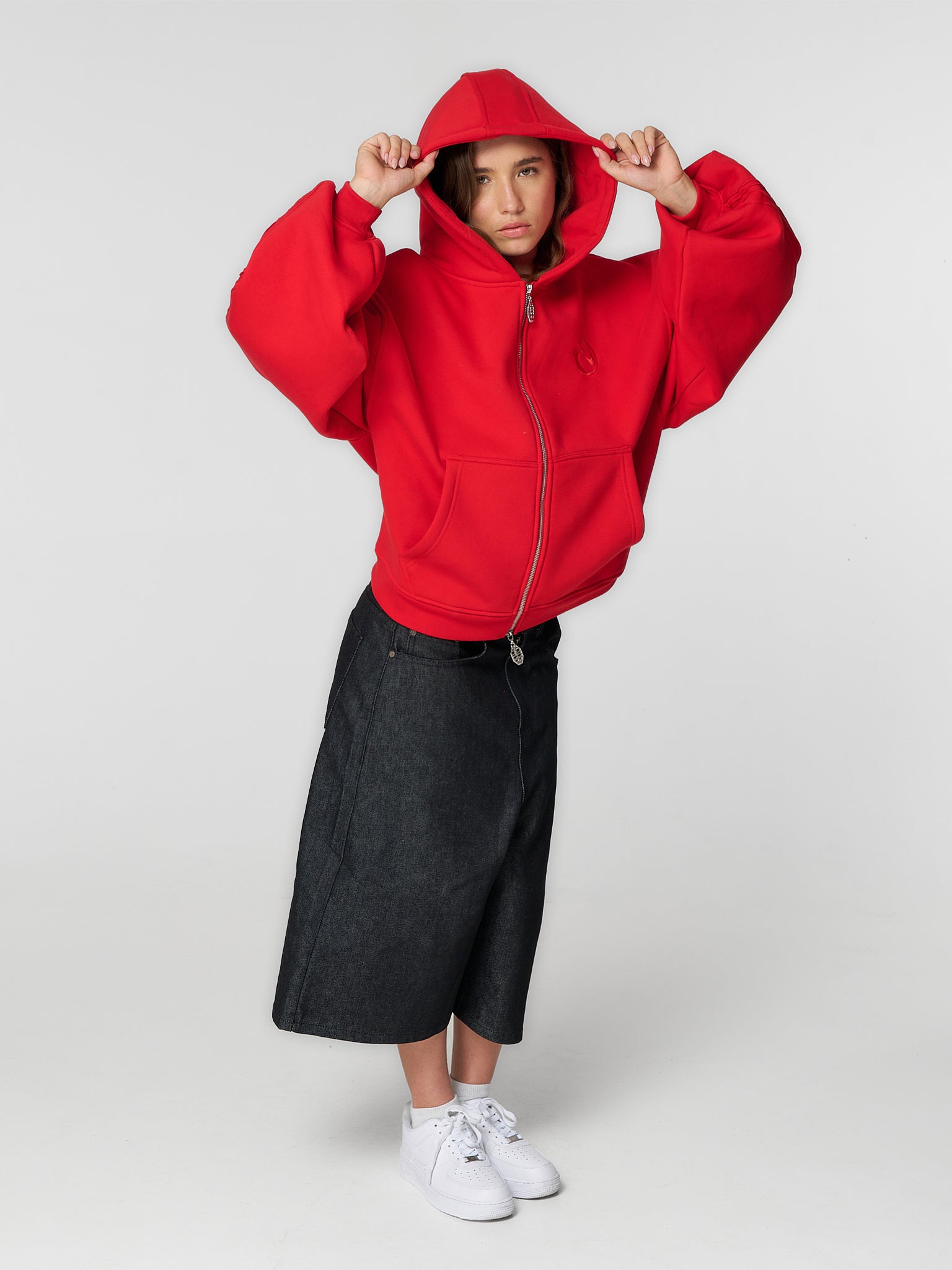 Rail Zip Hoodie Red