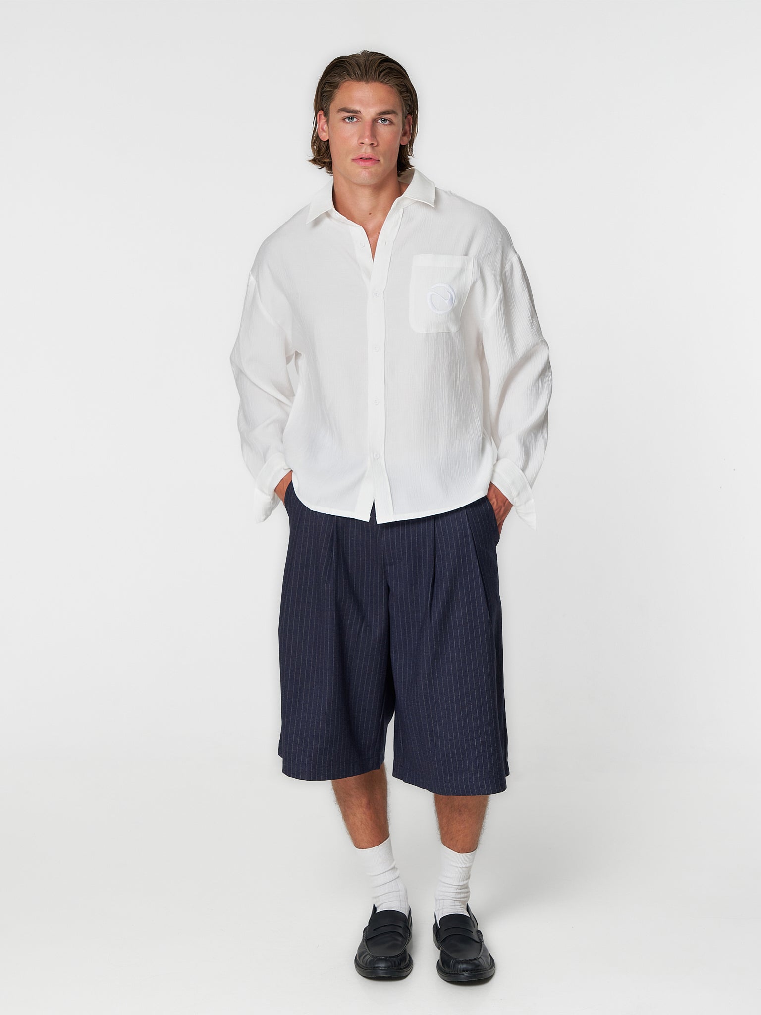 Pinstriped Suit Shorts Navy