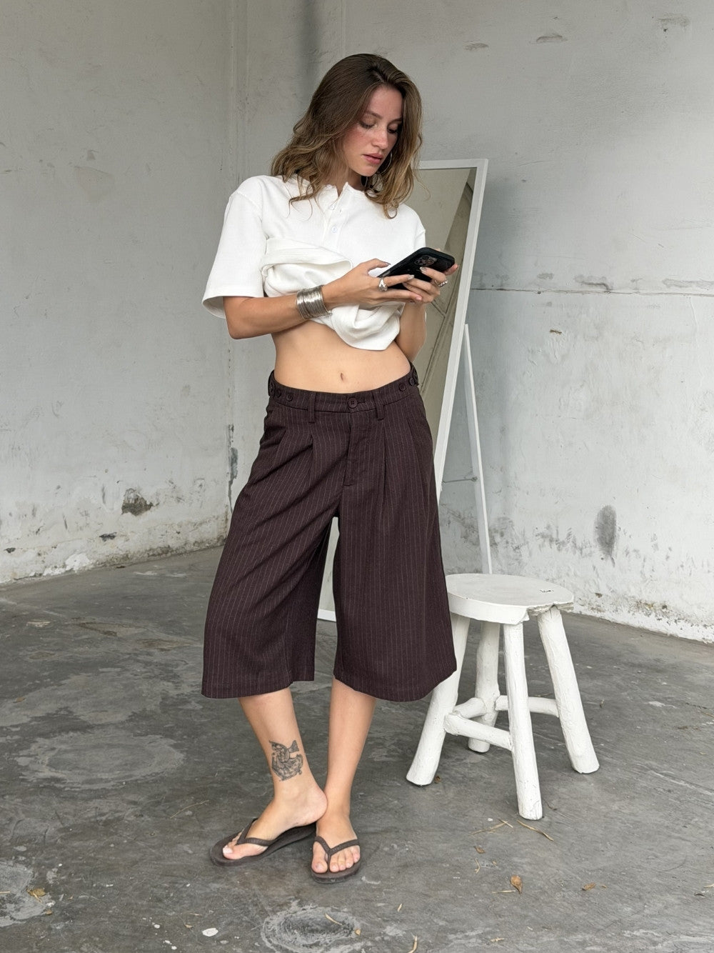 Pinstriped Suit Shorts Brown
