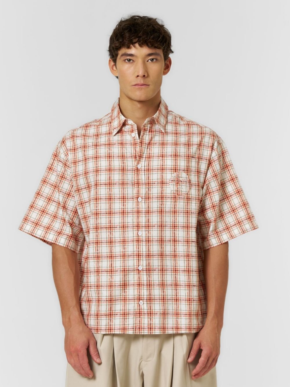 Cloud Check Shirt Orange/White - ATTODE