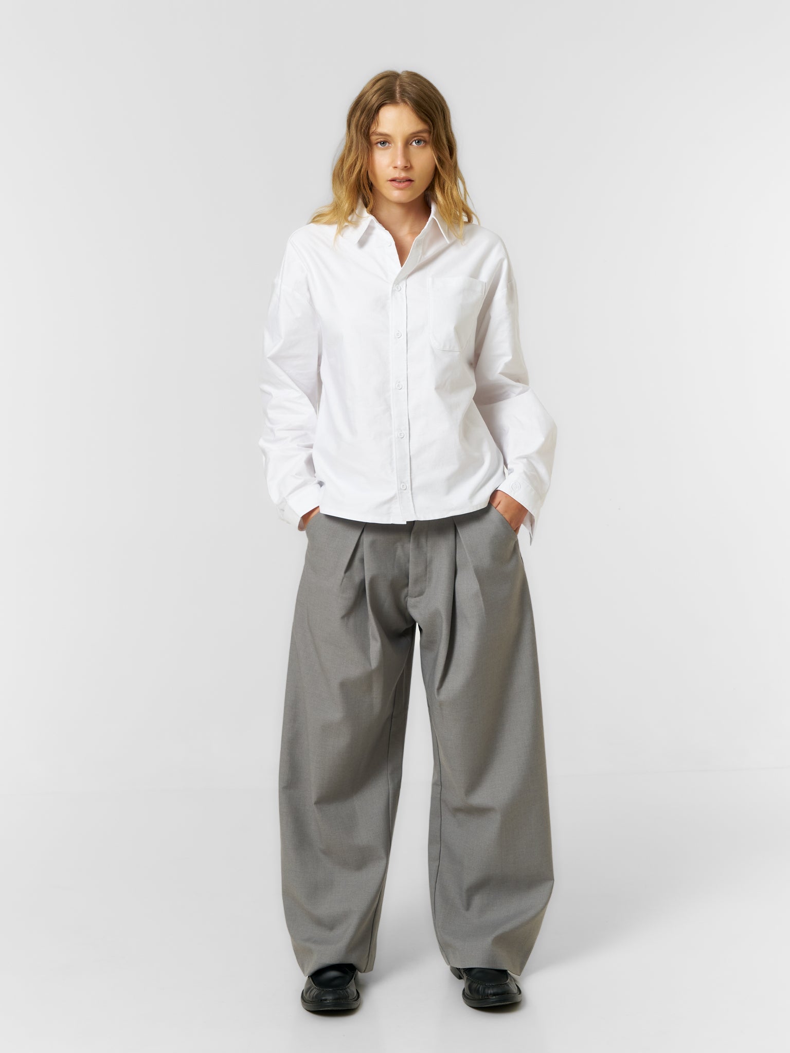 Korean Pleated Suit Pants Grey - ATTODE