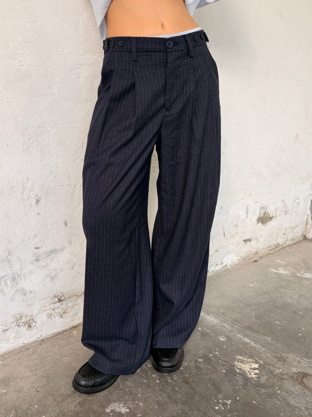 Pinstriped Suit Pants Navy - ATTODE