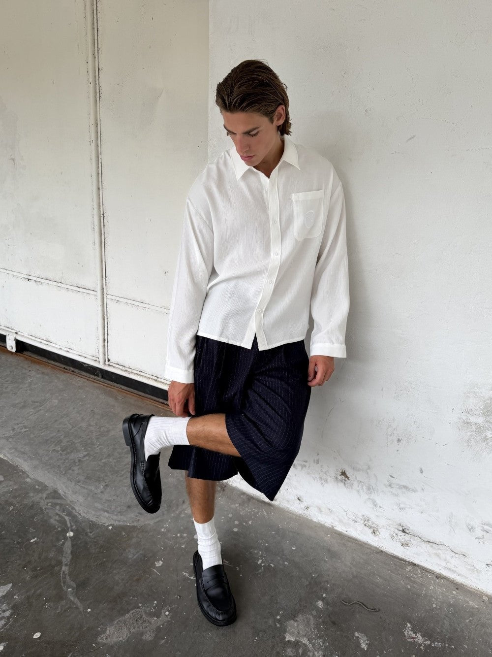 Pinstriped Suit Shorts Navy - ATTODE