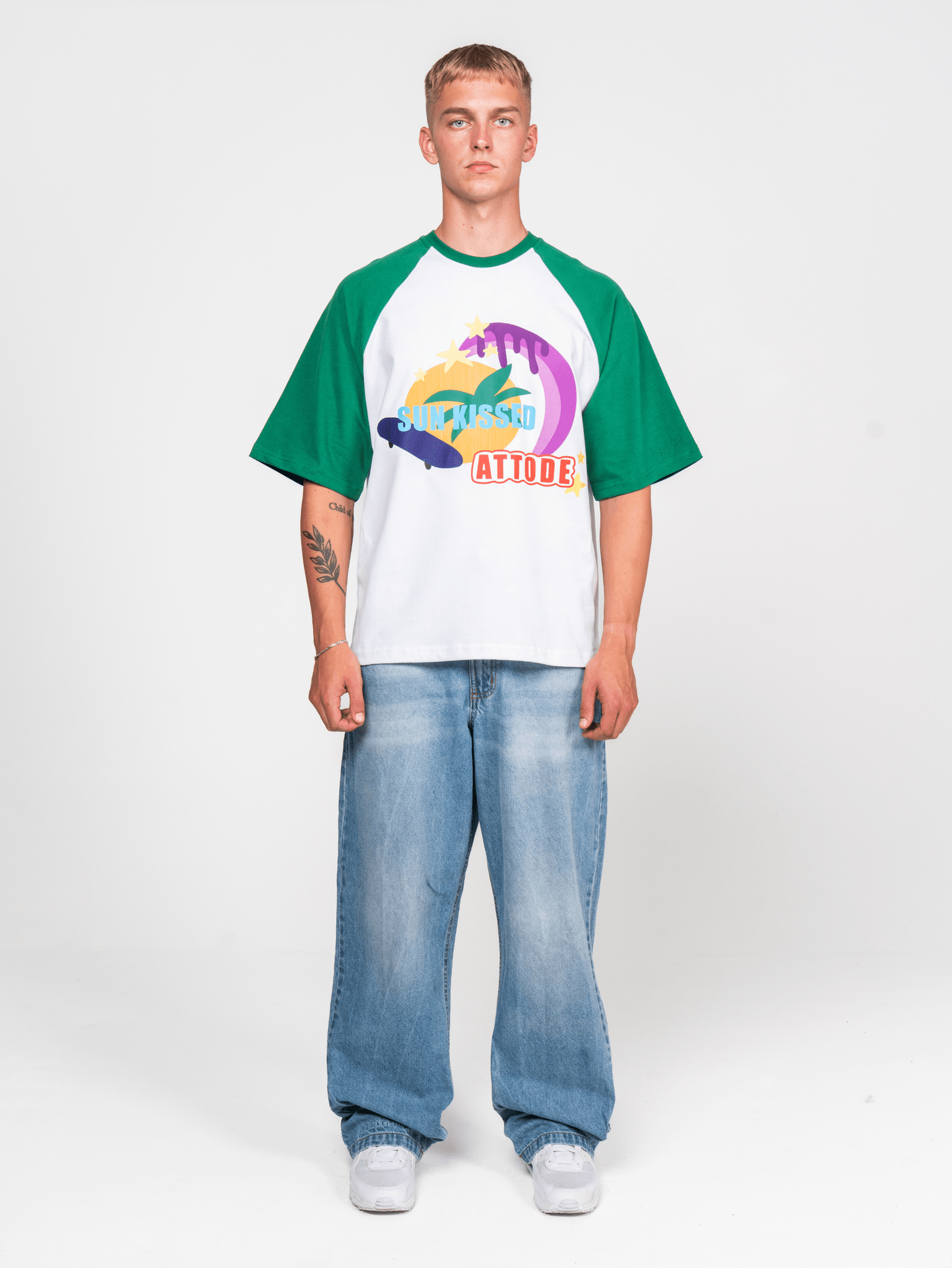 Sun Kissed Raglan T-shirt White/Green - ATTODE