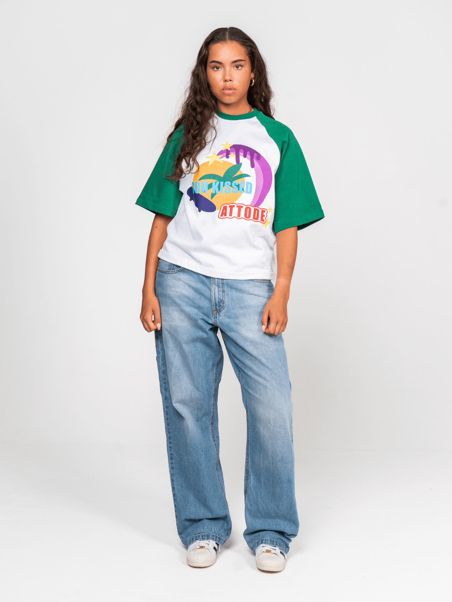 Sun Kissed Raglan T-shirt White/Green - ATTODE
