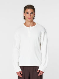 Waffle Henley L/S White