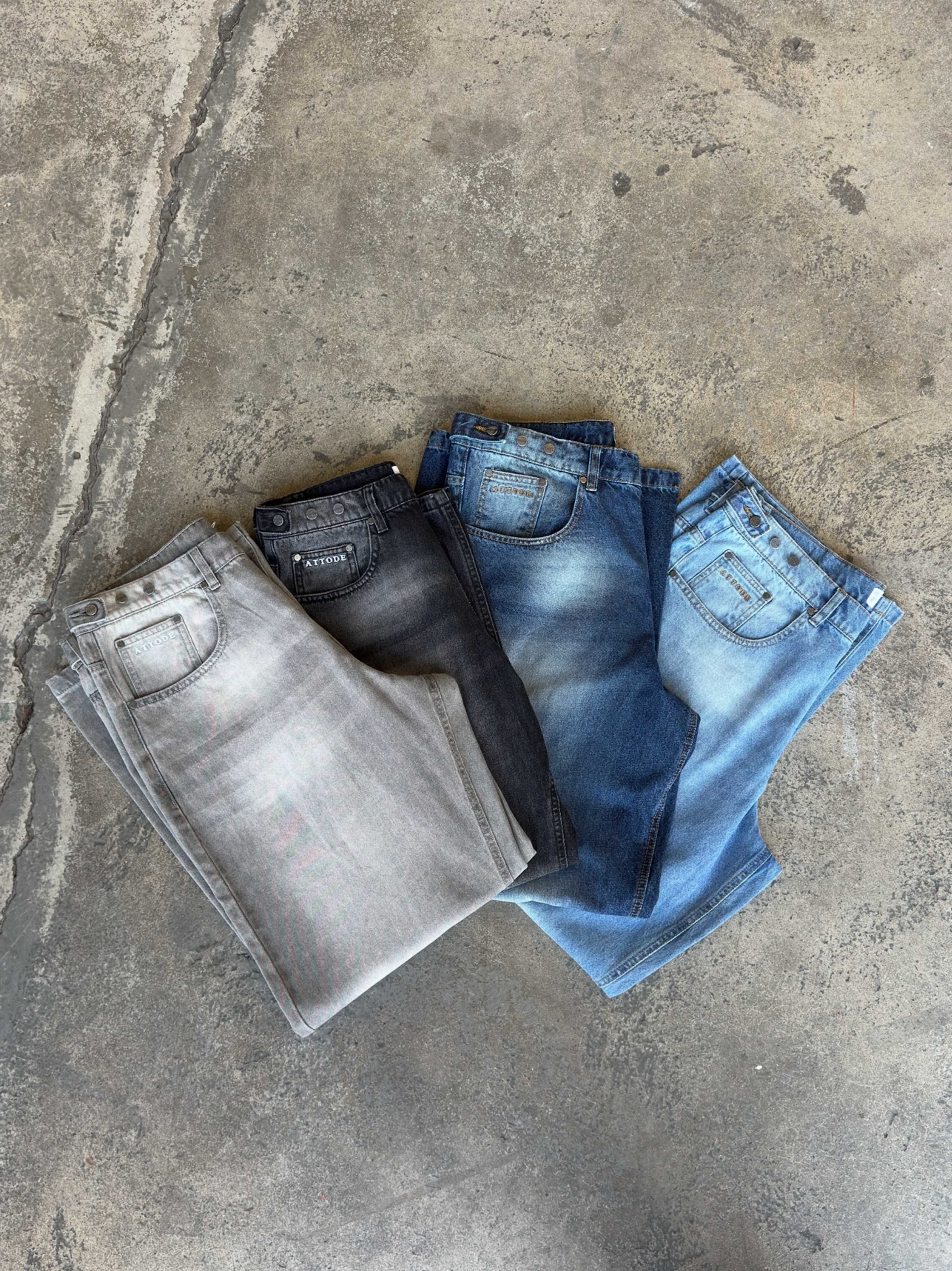 Wide Leg Denim Jeans Dark Blue - ATTODE