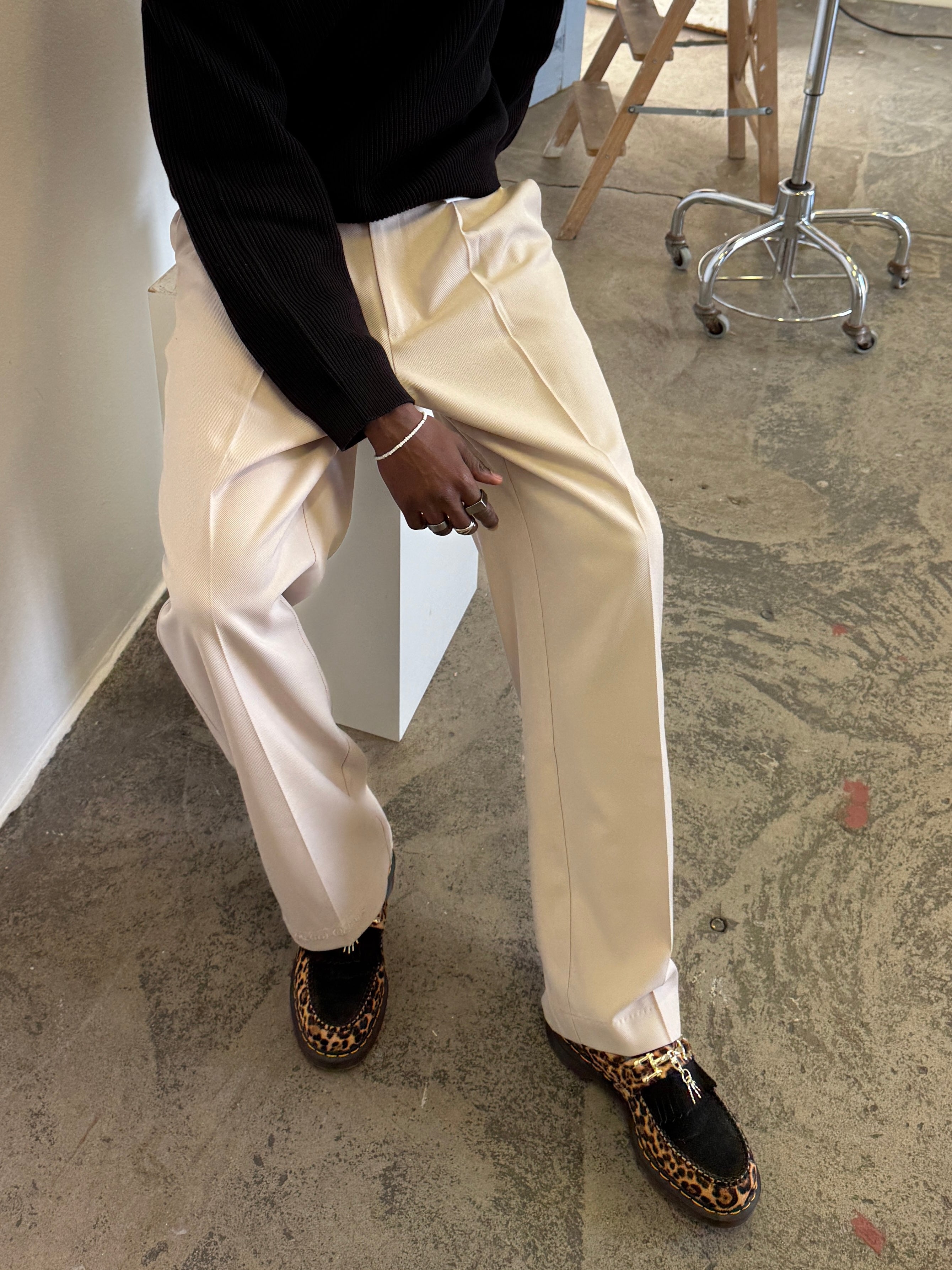 Wide Leg Pleated Suit Pants Beige - ATTODE