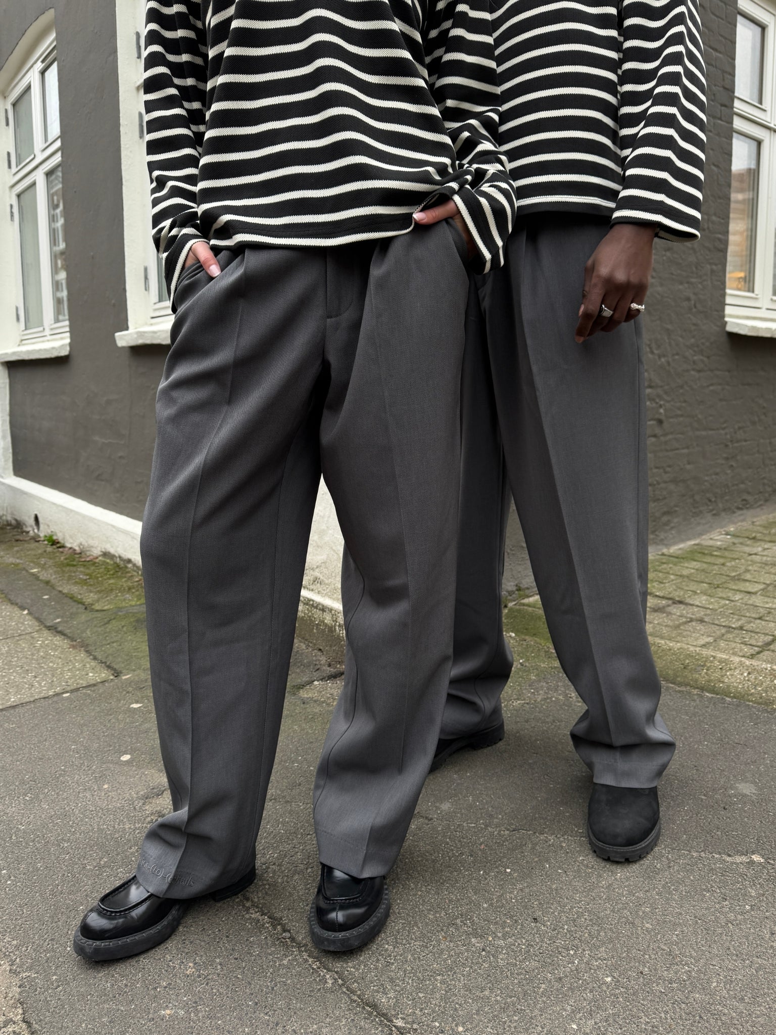 Wide Leg Pleated Suit Pants Grey - ATTODE