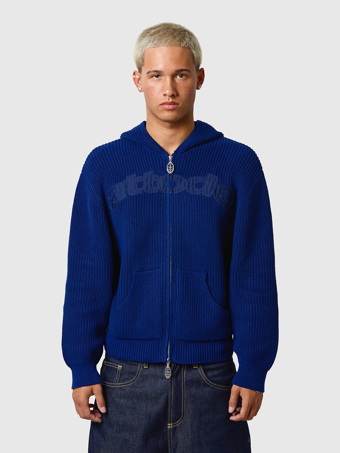Zip Knit Hoodie Dark Blue - ATTODE