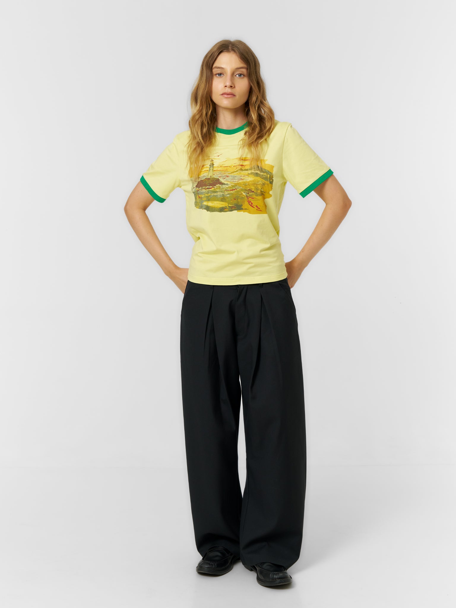 Fitted Cuff T-shirt Yellow/White