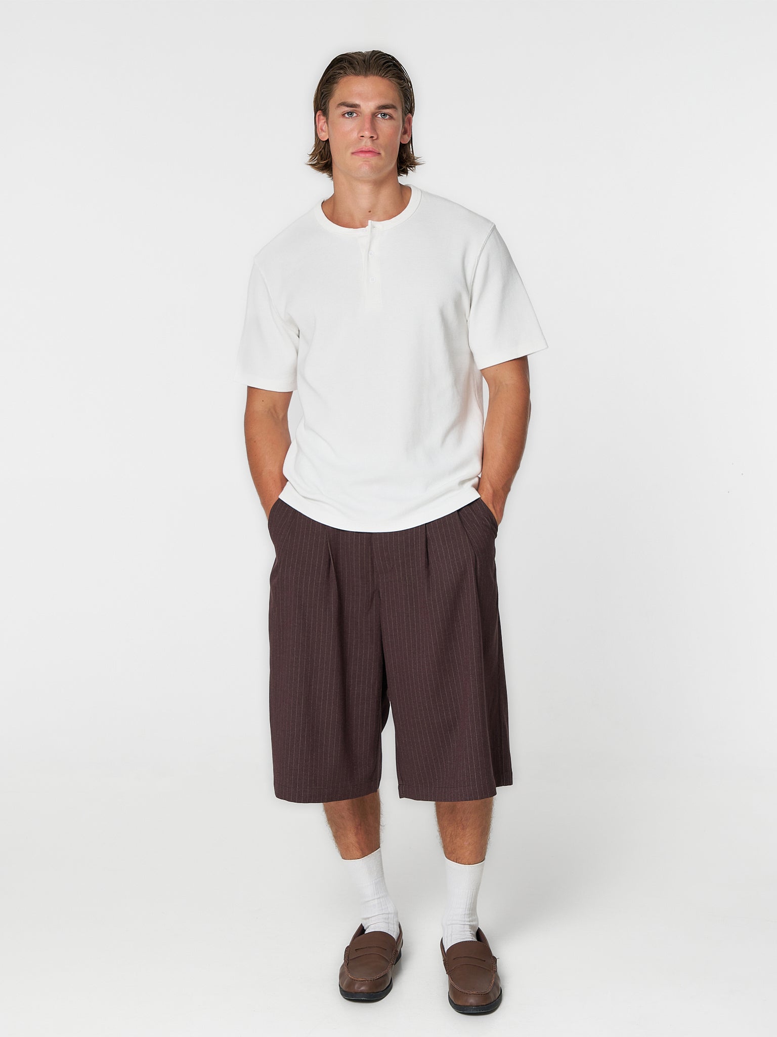 Pinstriped Suit Shorts Brown