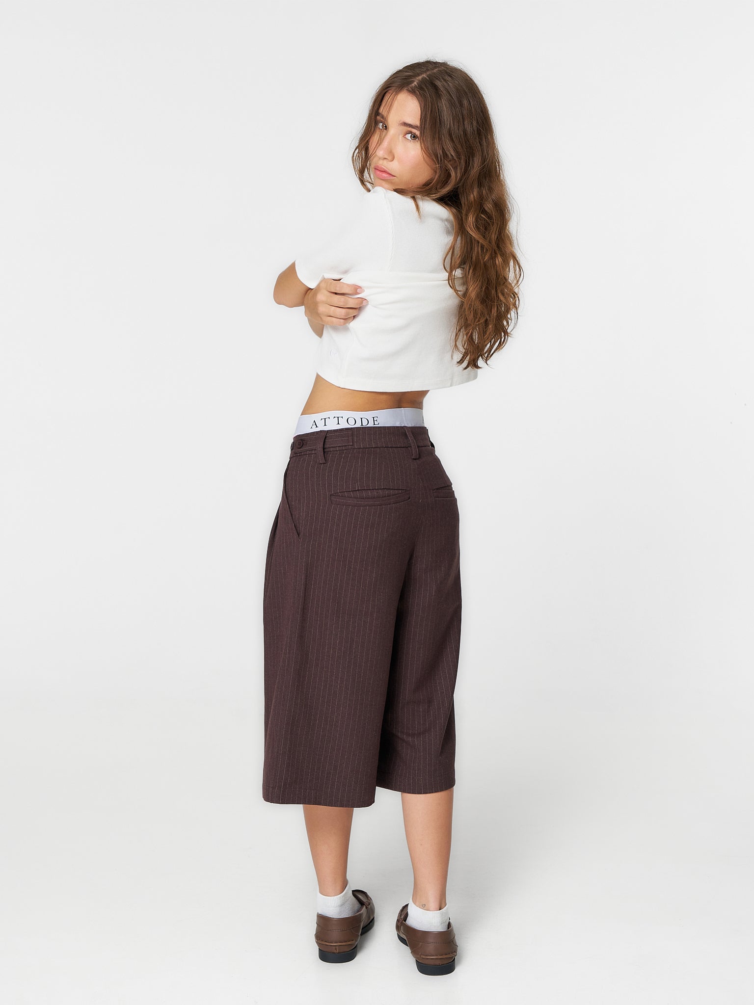 Pinstriped Suit Shorts Brown