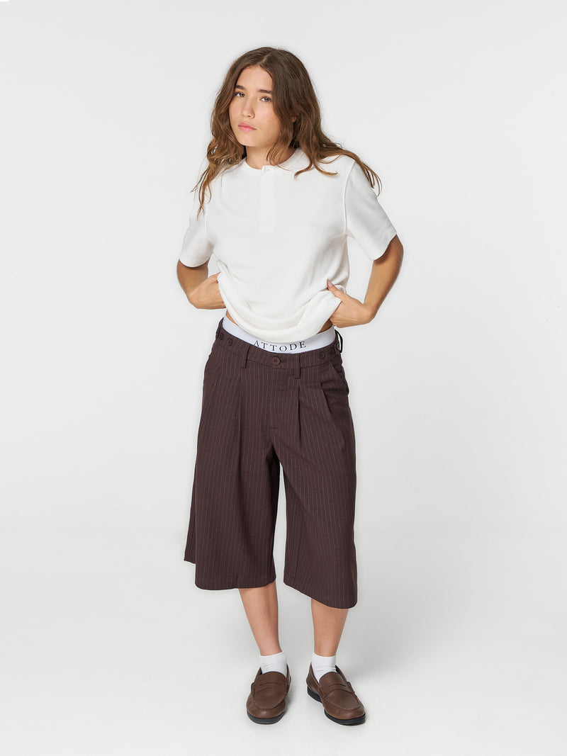 Pinstriped Suit Shorts Brown