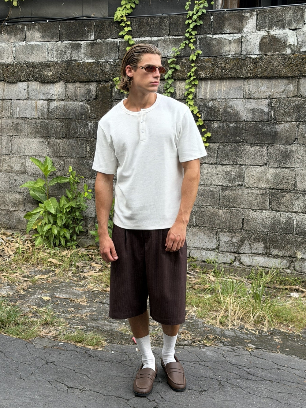 Pinstriped Suit Shorts Brown