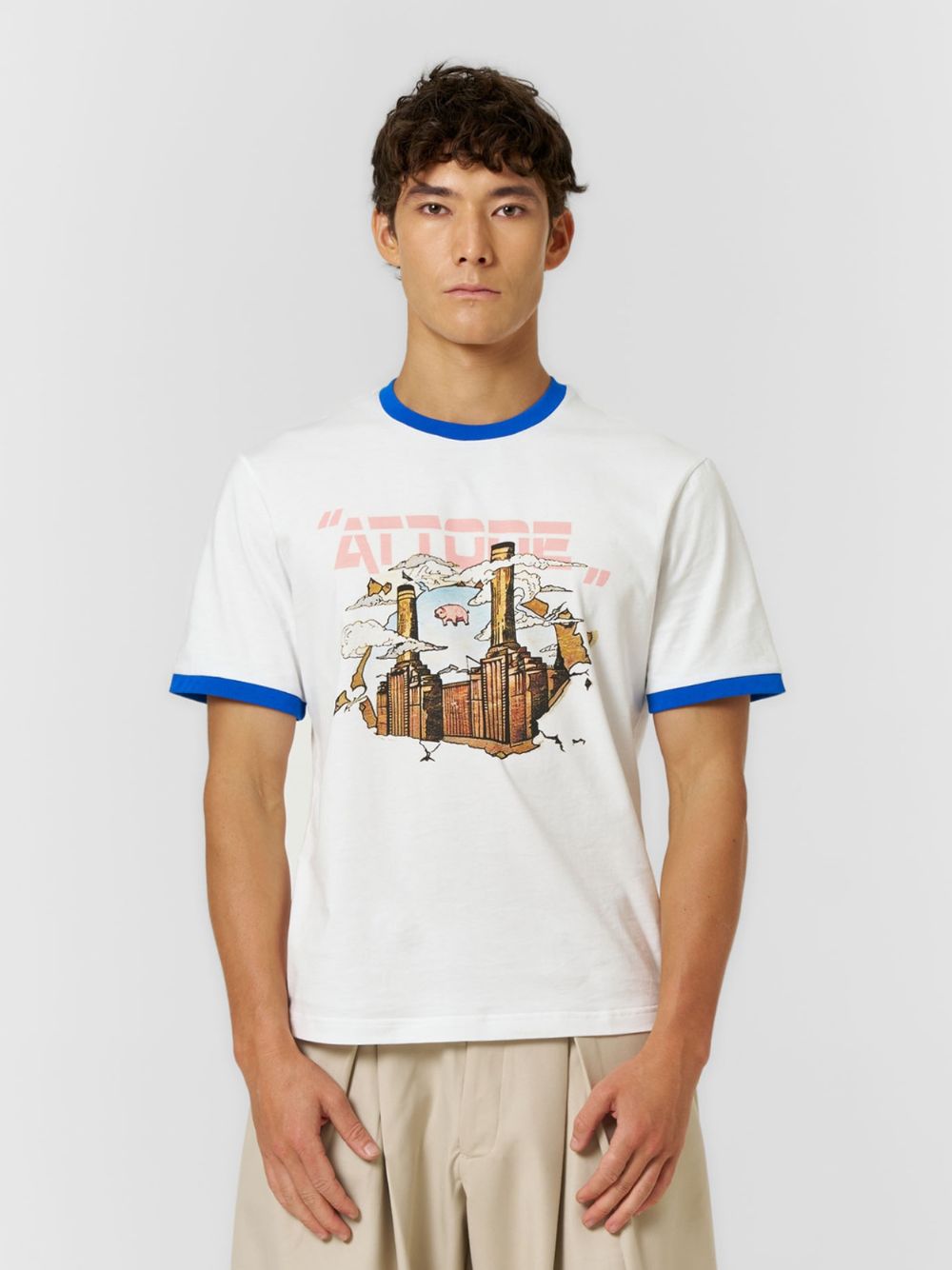 Fitted Cuff T-shirt White/Blue