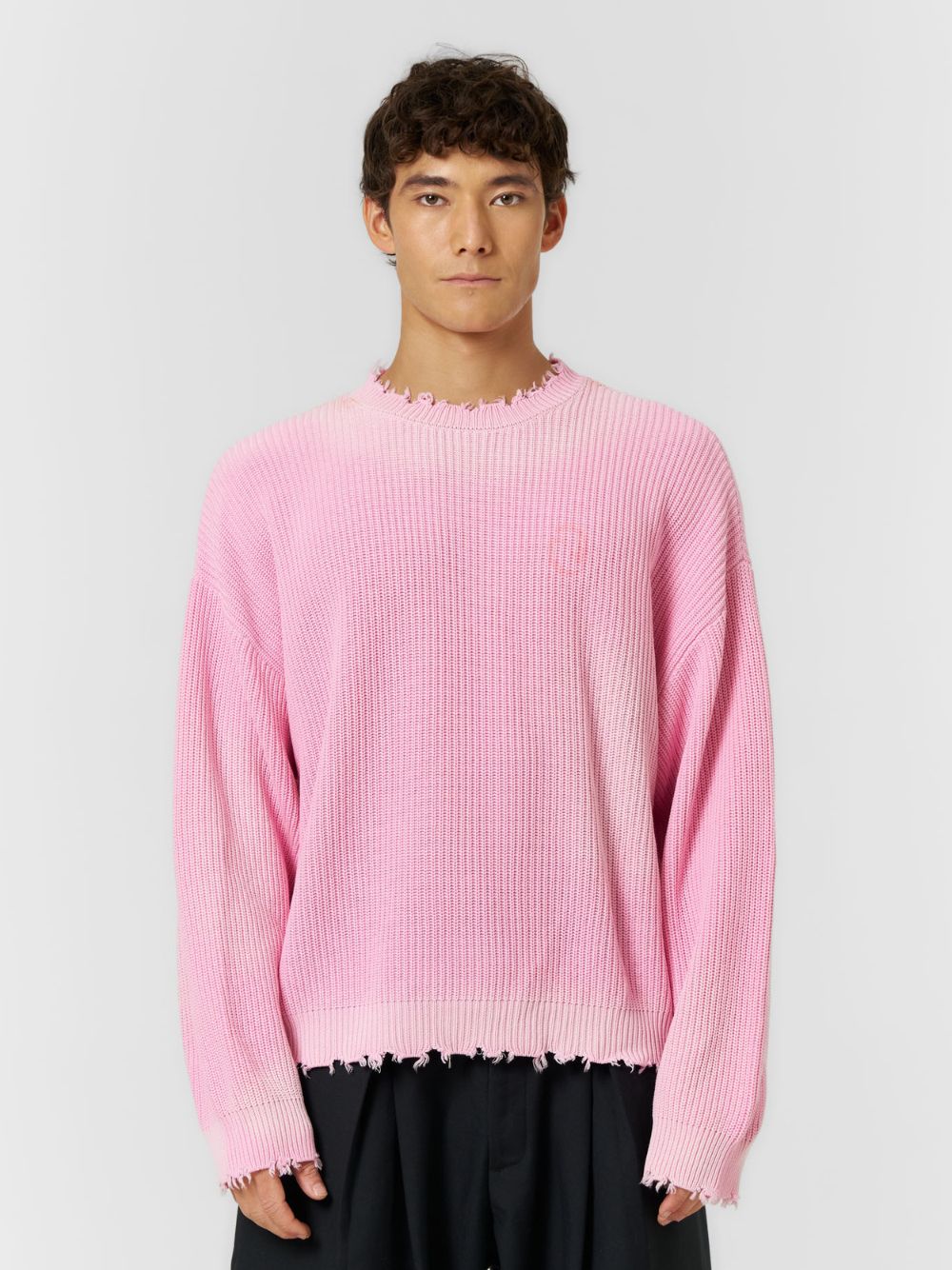 Distressed Knit Jumper Washed Pink
