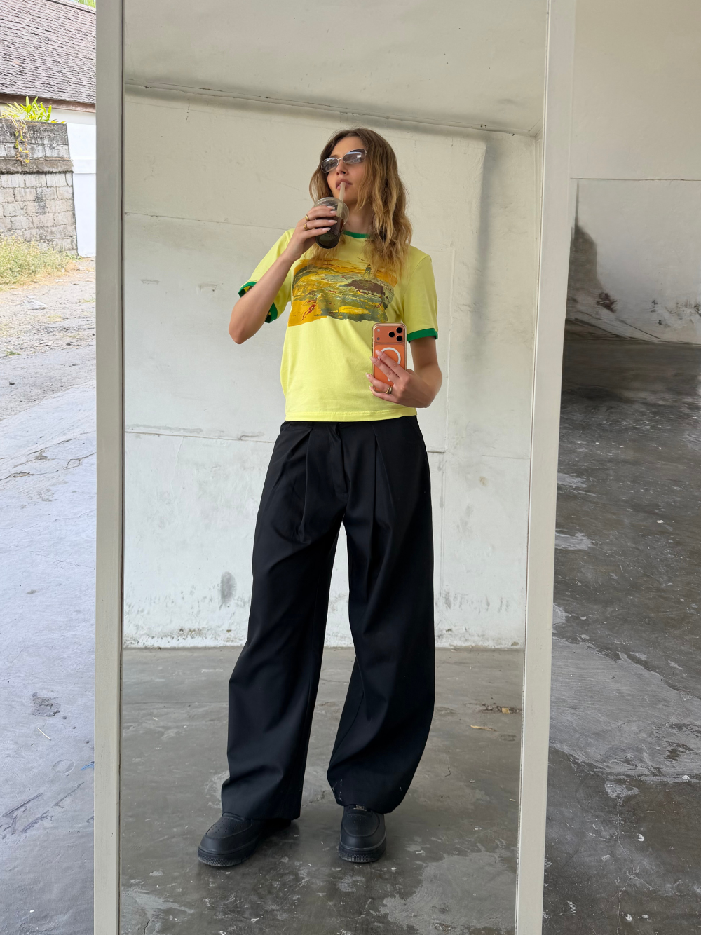 Fitted Cuff T-shirt Yellow/White