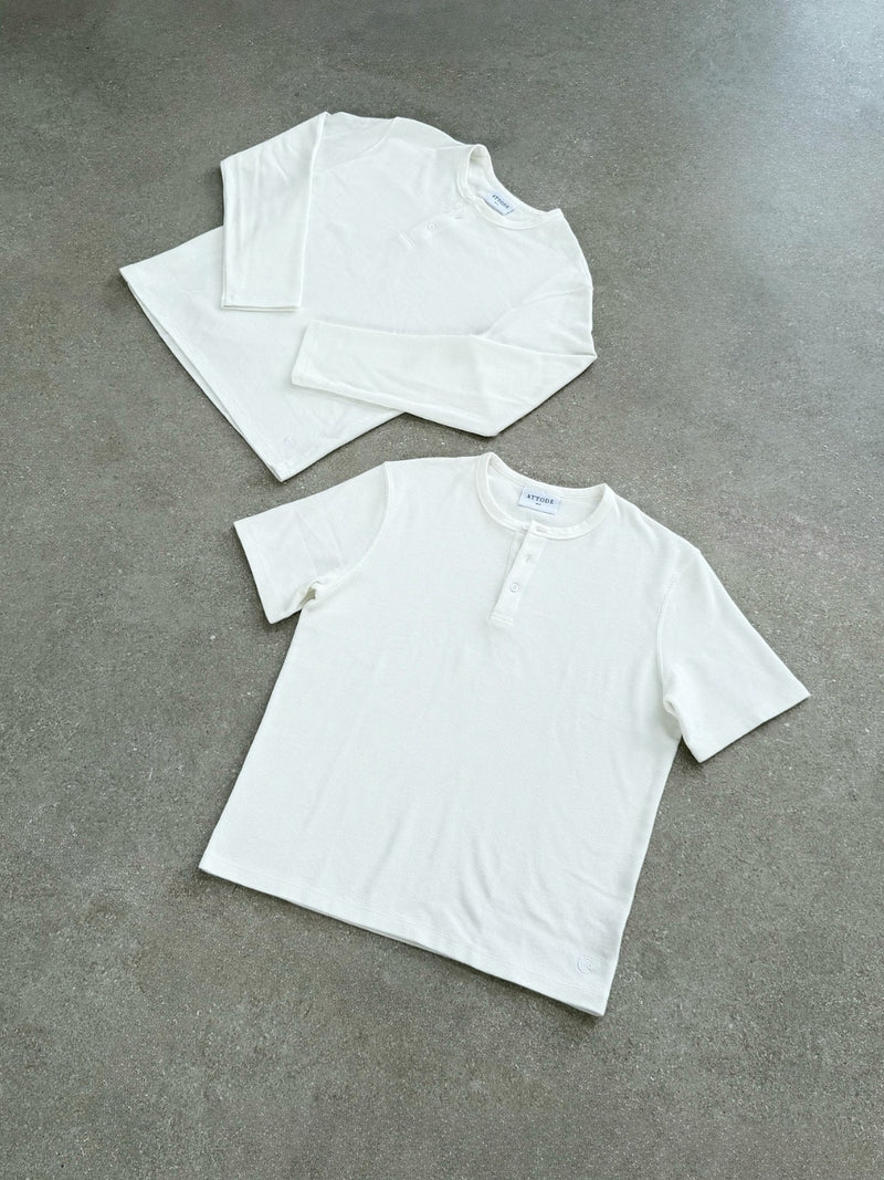 Waffle Henley L/S White