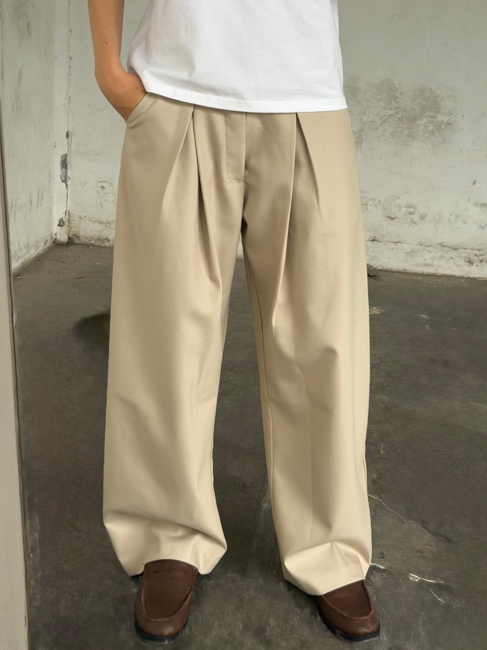 Korean Pleated Suit Pants Beige