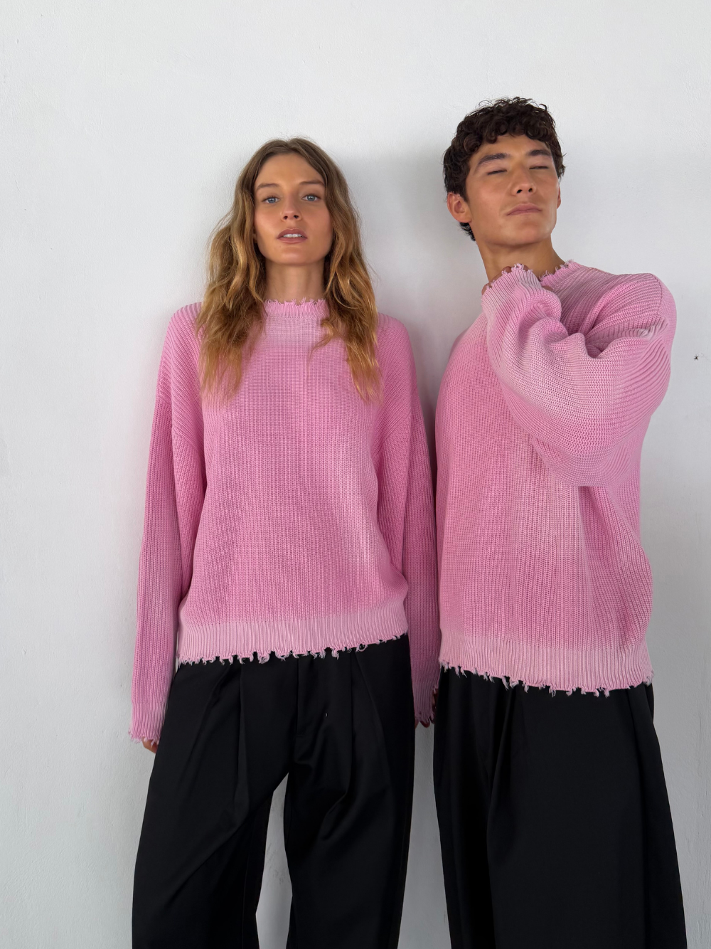 Distressed Knit Jumper Washed Pink
