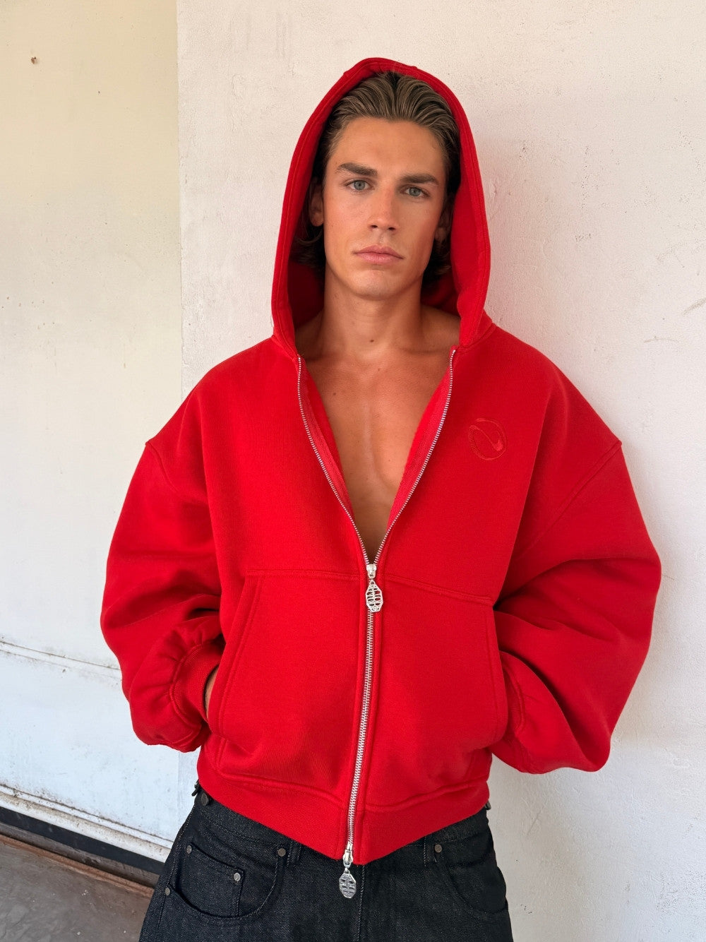 Rail Zip Hoodie Red