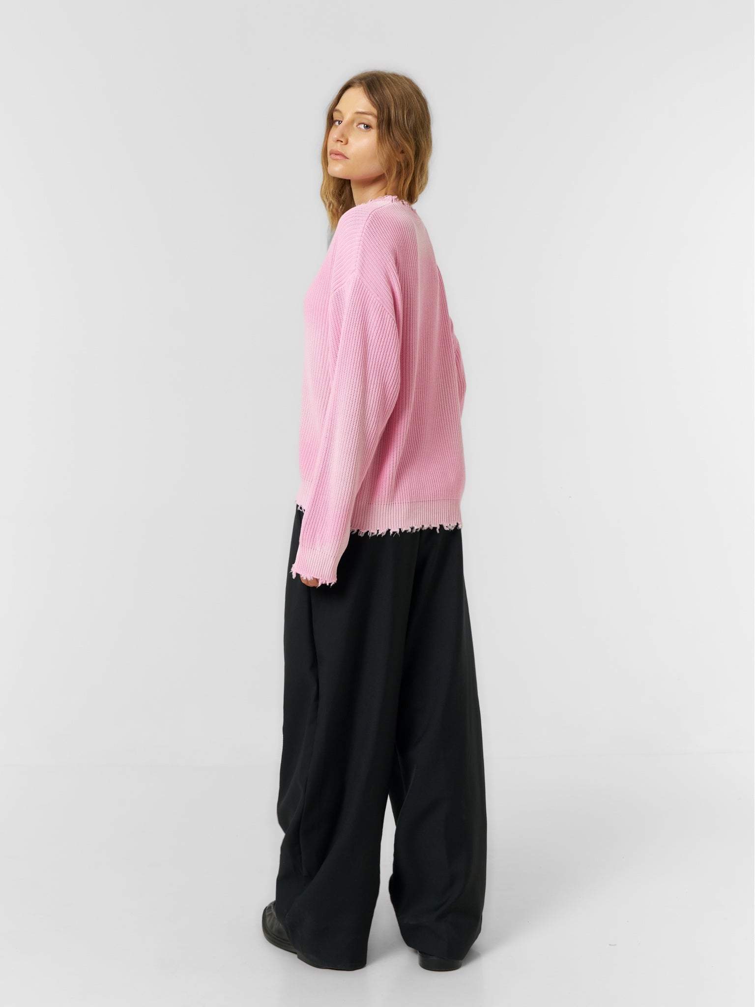 Distressed Knit Jumper Washed Pink