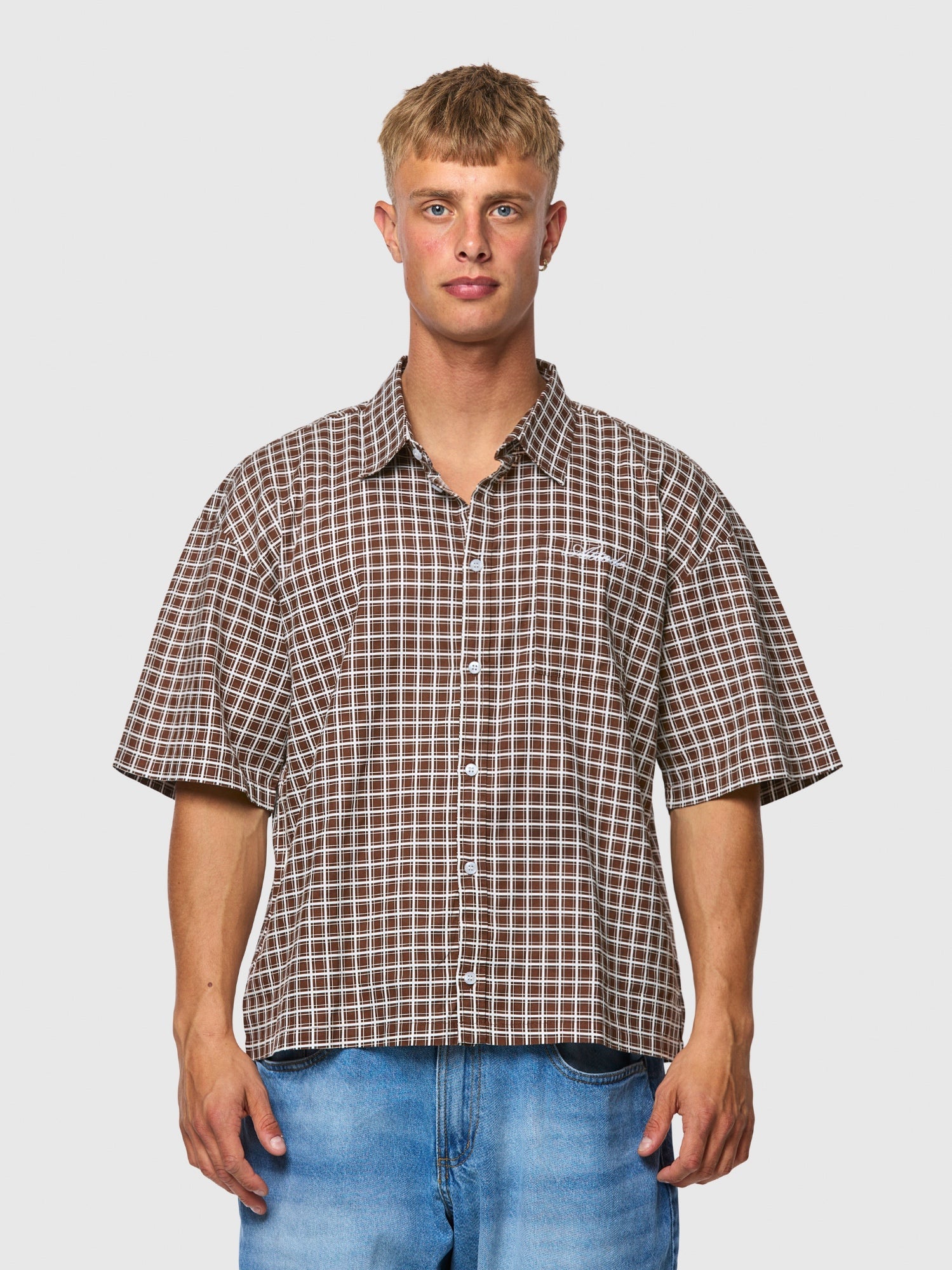 Checkered SS Shirt Brown - ATTODE