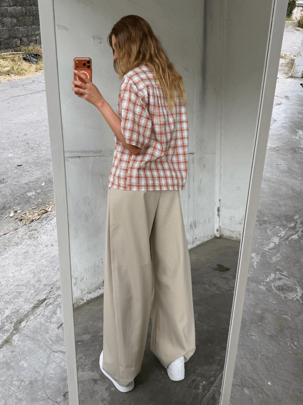 Cloud Check Shirt Orange/White - ATTODE