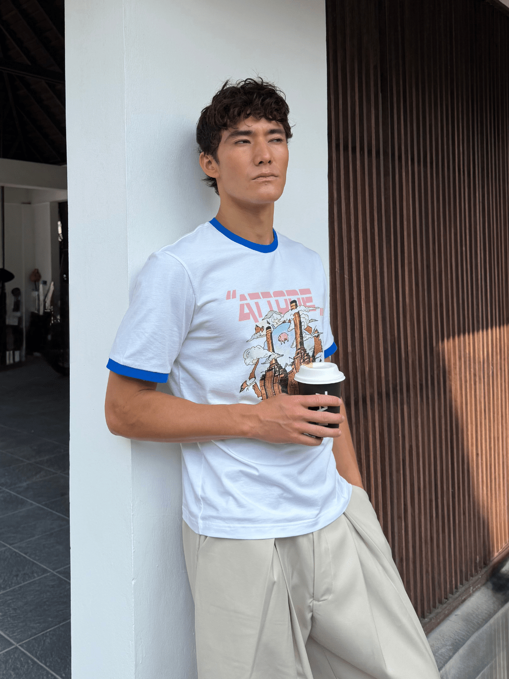Fitted Cuff T-shirt White/Blue - ATTODE