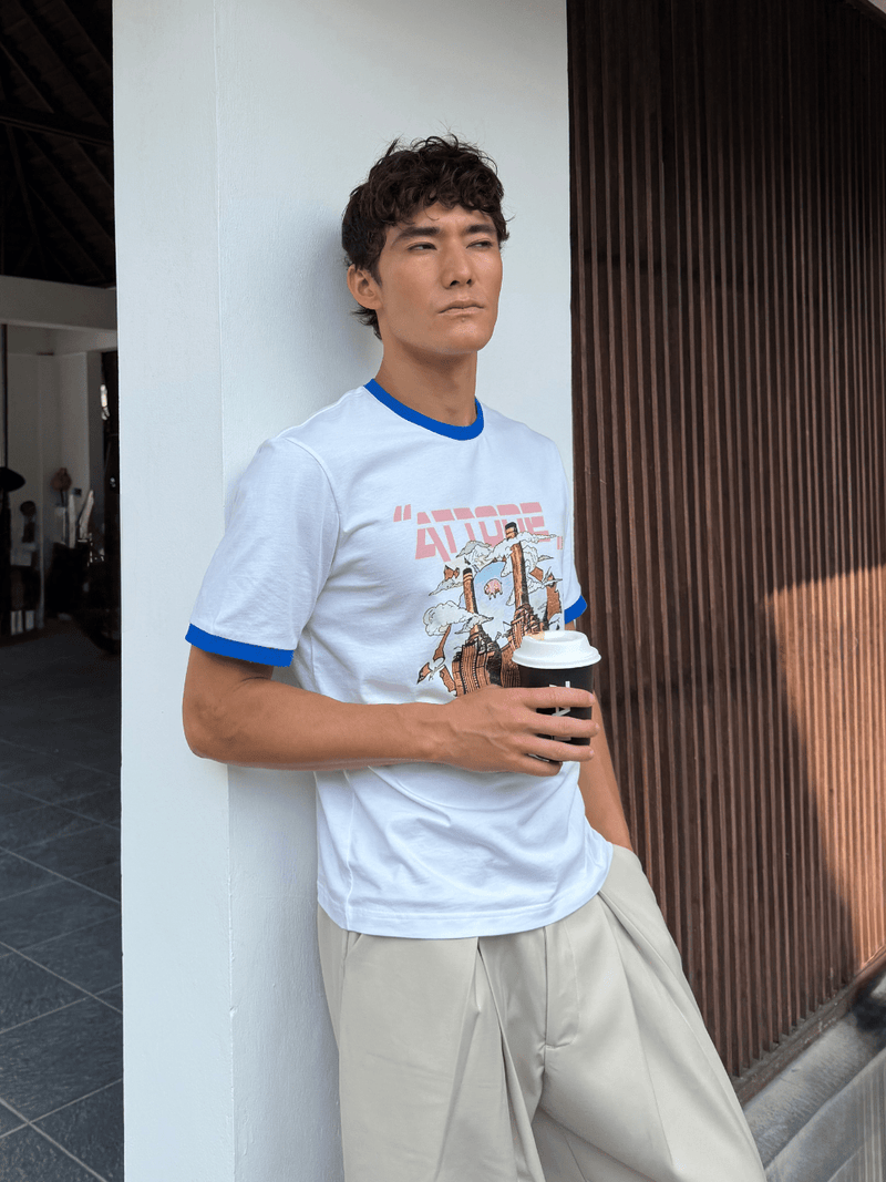 Fitted Cuff T-shirt White/Blue - ATTODE