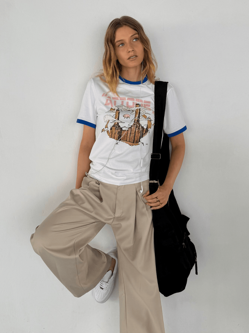 Fitted Cuff T-shirt White/Blue - ATTODE