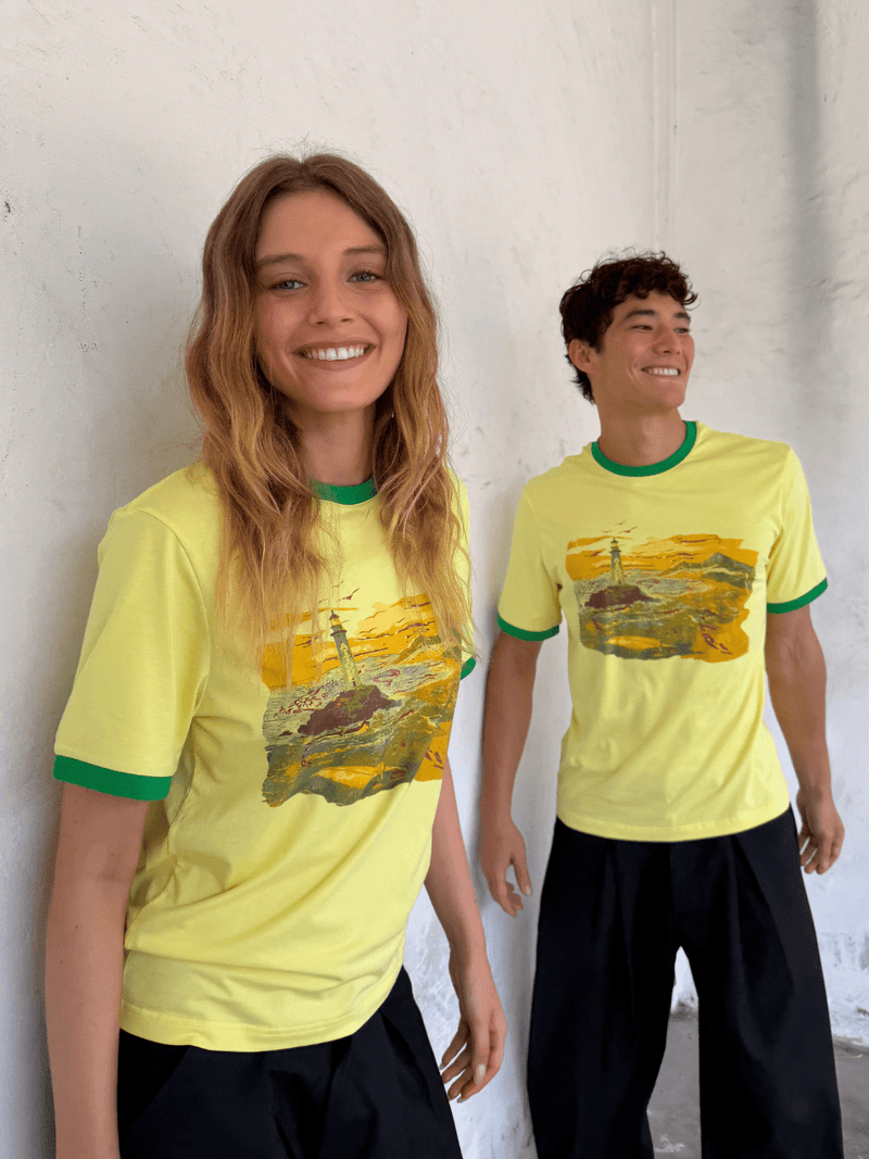 Fitted Cuff T-shirt Yellow/White - ATTODE
