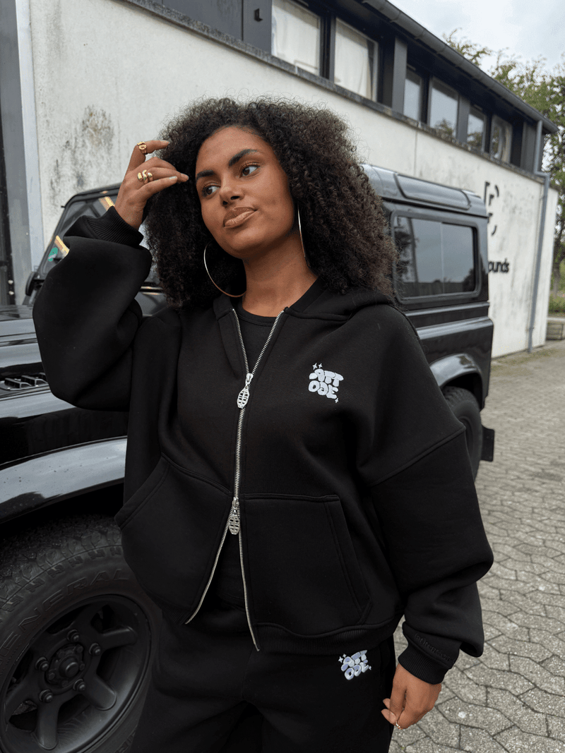 Fluff Zip Hoodie Black | Boxy Fit | Heavy & Fluffy | Double Zip
