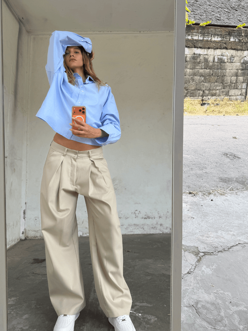 Korean Pleated Suit Pants Beige - ATTODE