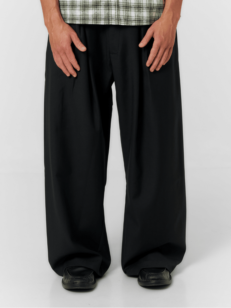 Korean Pleated Suit Pants Black - ATTODE