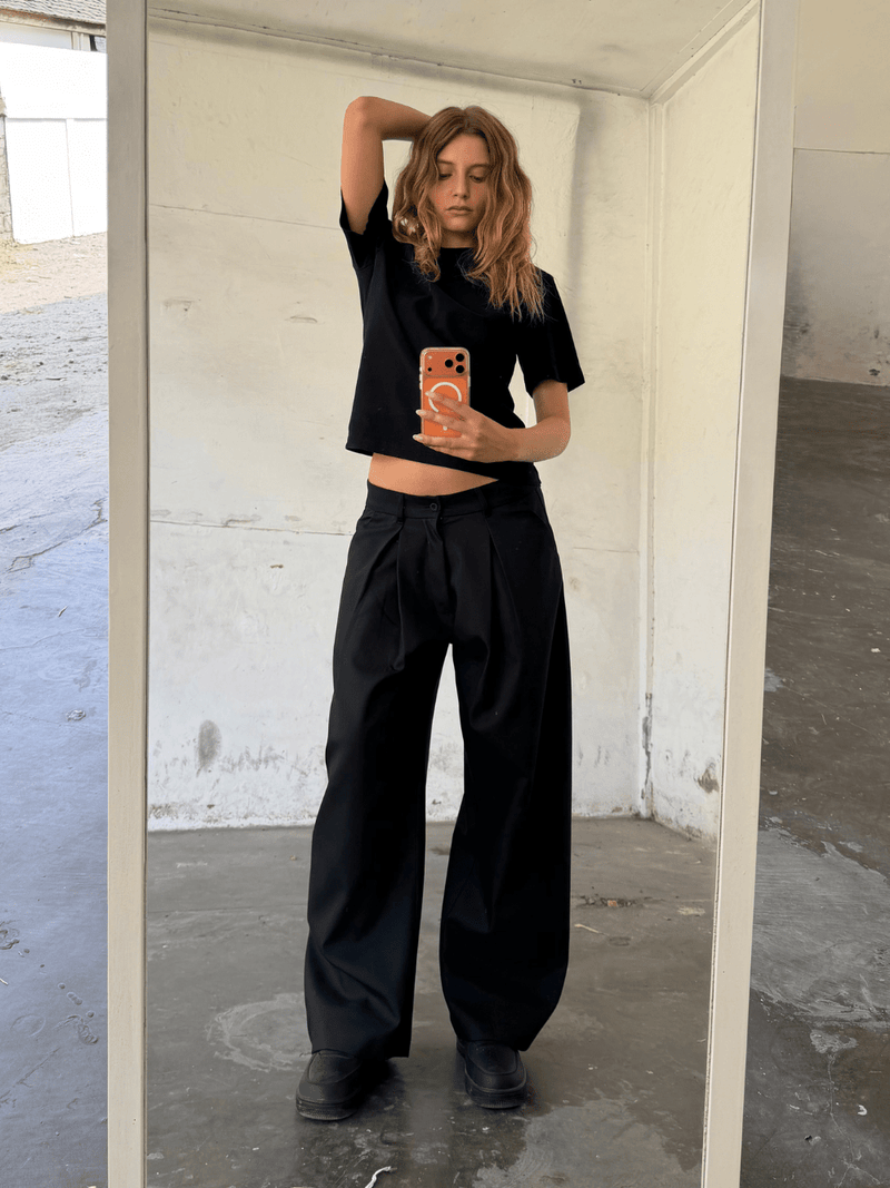 Korean Pleated Suit Pants Black - ATTODE