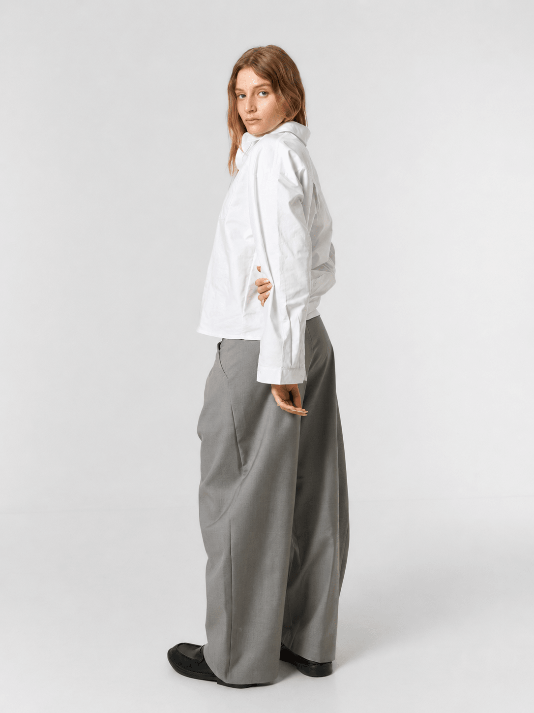 Korean Pleated Suit Pants Grey - ATTODE