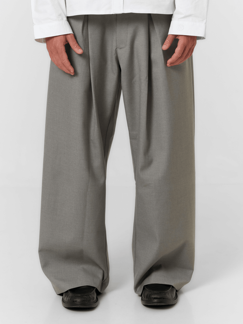 Korean Pleated Suit Pants Grey - ATTODE