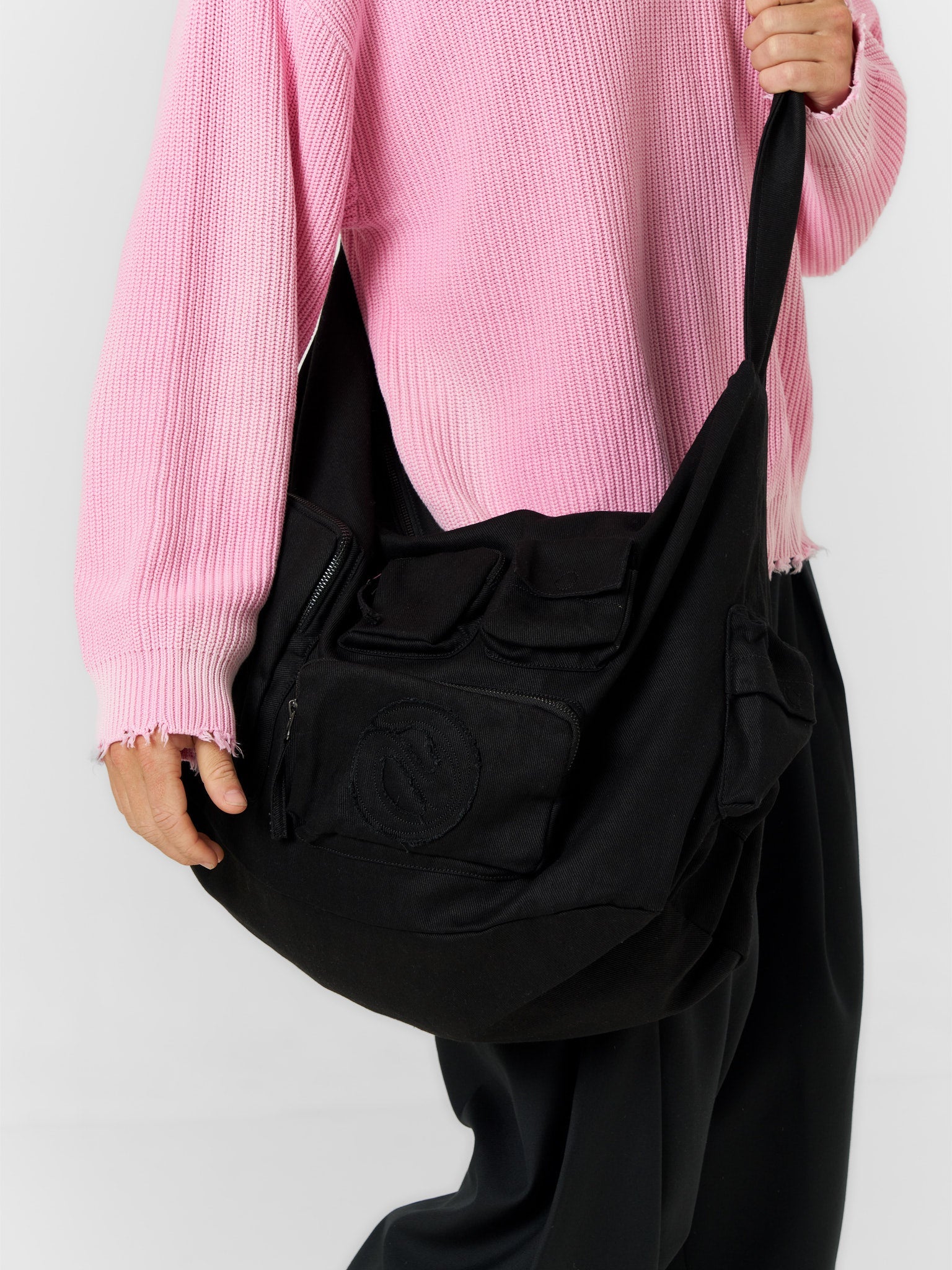 Multipocket Canvas Sling Bag Black - ATTODE