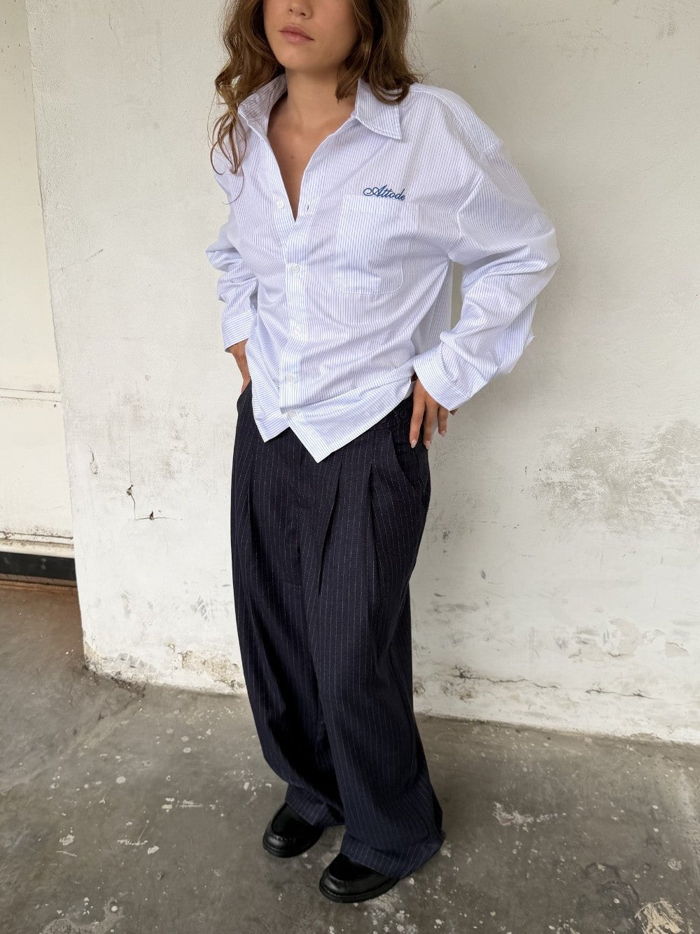 Pinstriped Shirt White/Blue - ATTODE