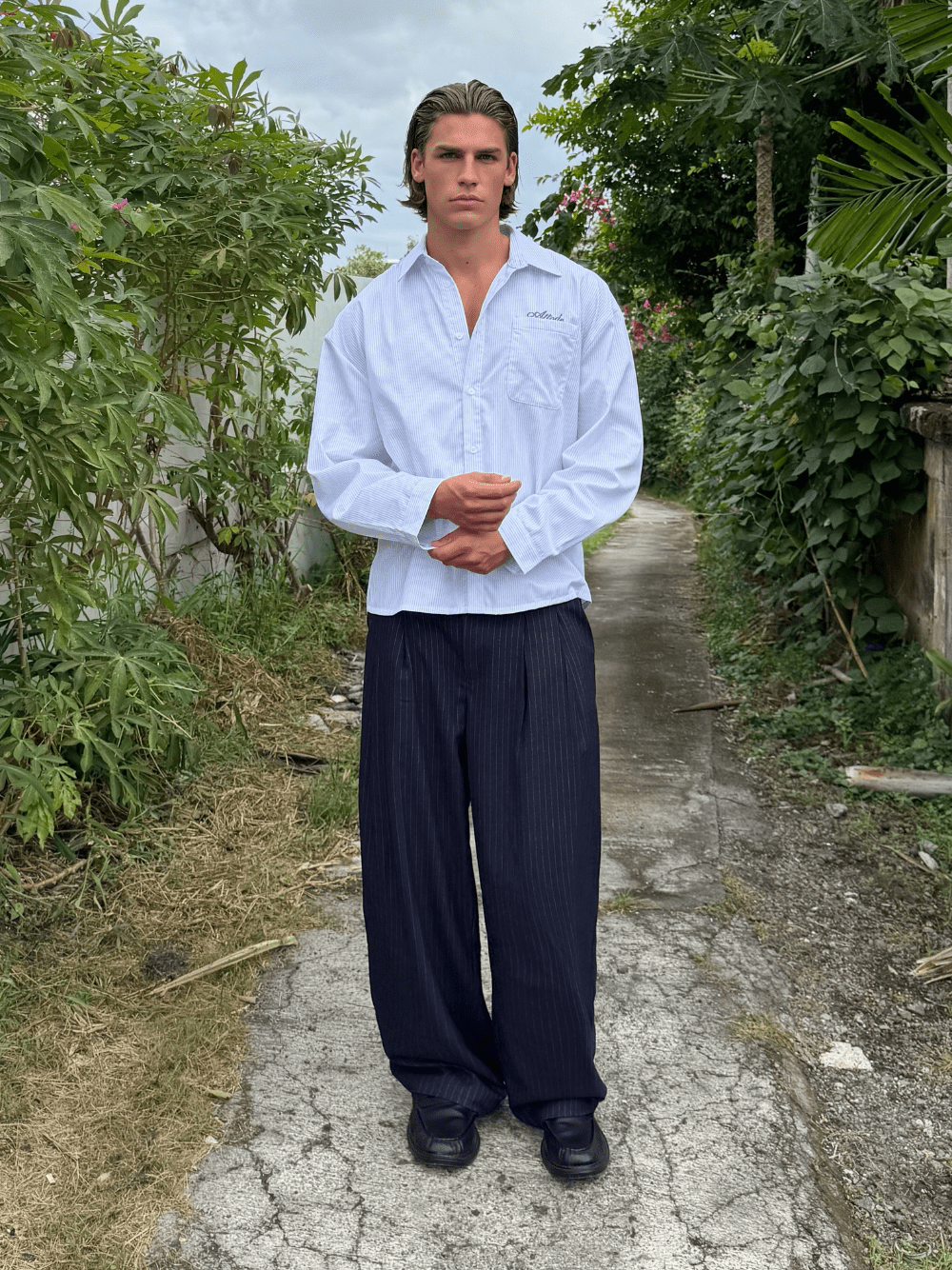 Pinstriped Suit Pants Navy - ATTODE