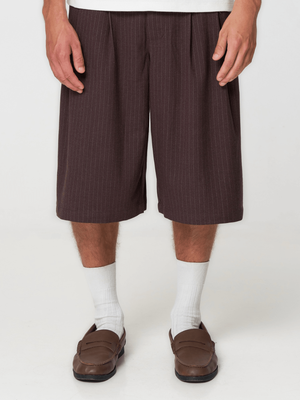 Pinstriped Suit Shorts Brown - ATTODE