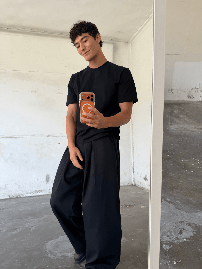 Plain Fitted T-shirt Black - ATTODE