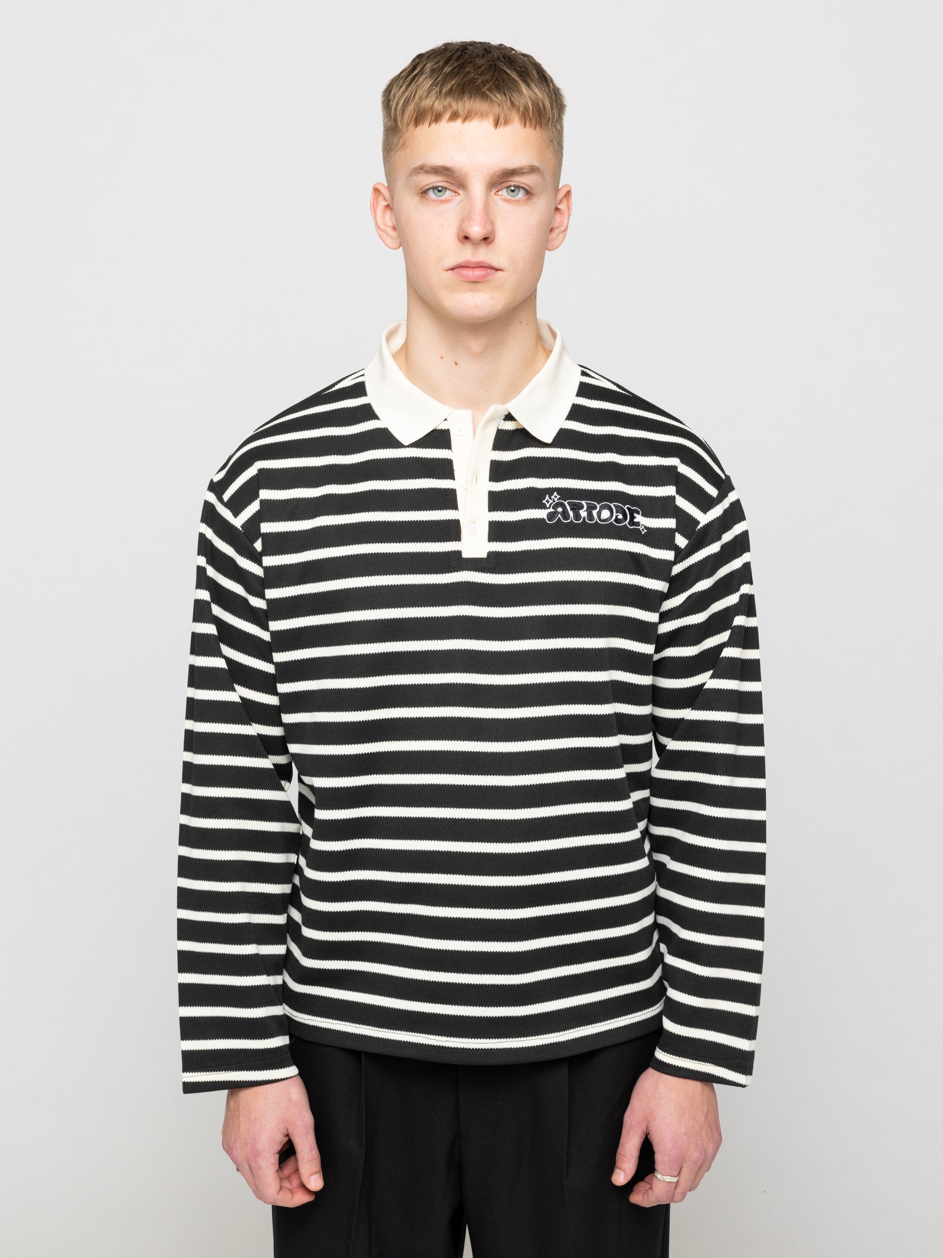 Striped LS Polo Shirt Black/White - ATTODE