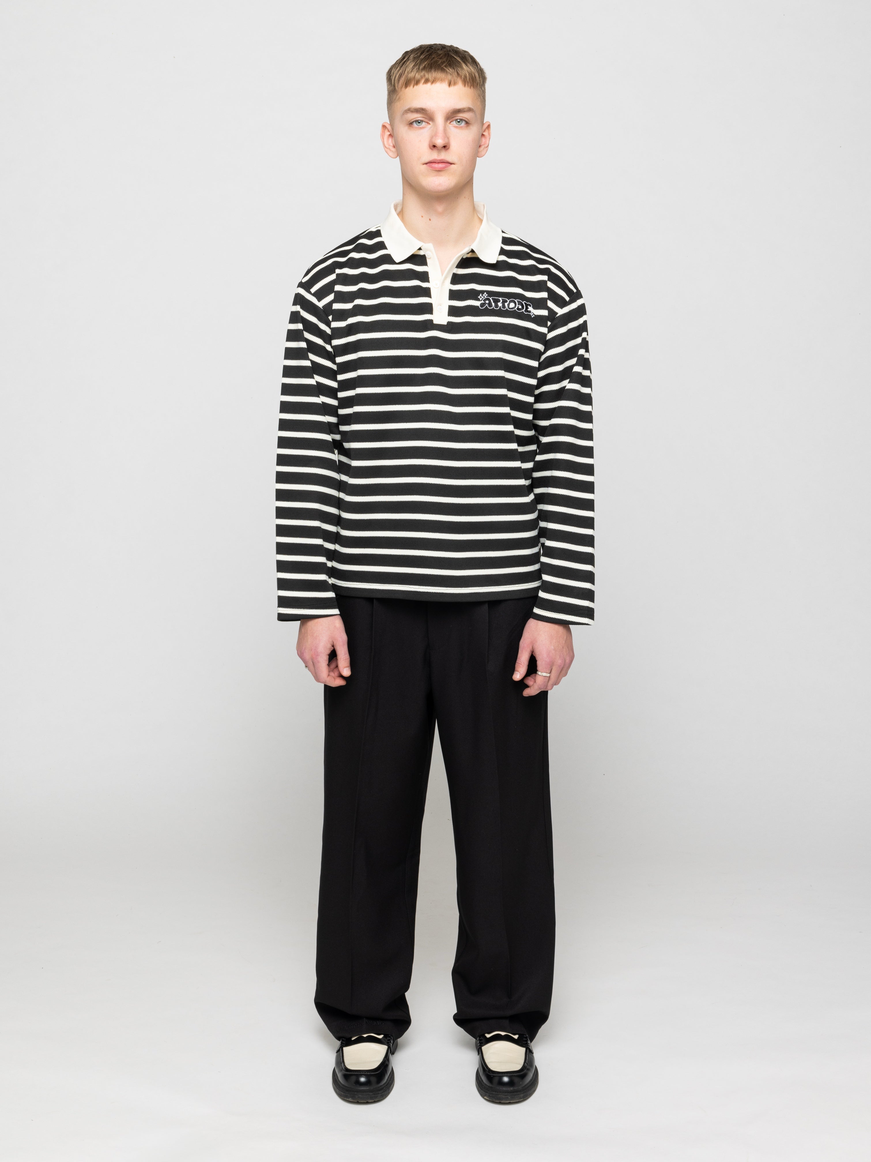 Striped LS Polo Shirt Black/White - ATTODE