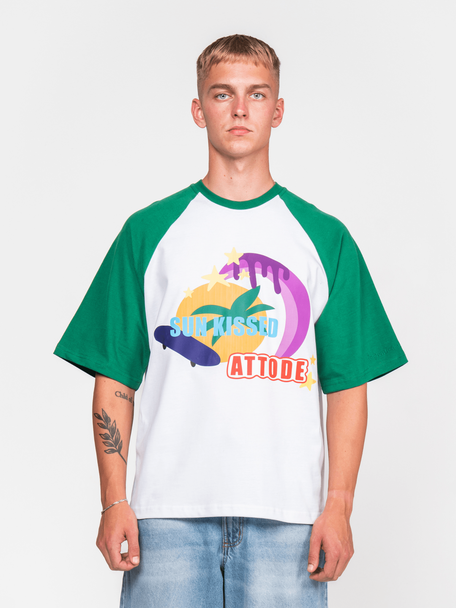 Sun Kissed Raglan T-shirt White/Green - ATTODE