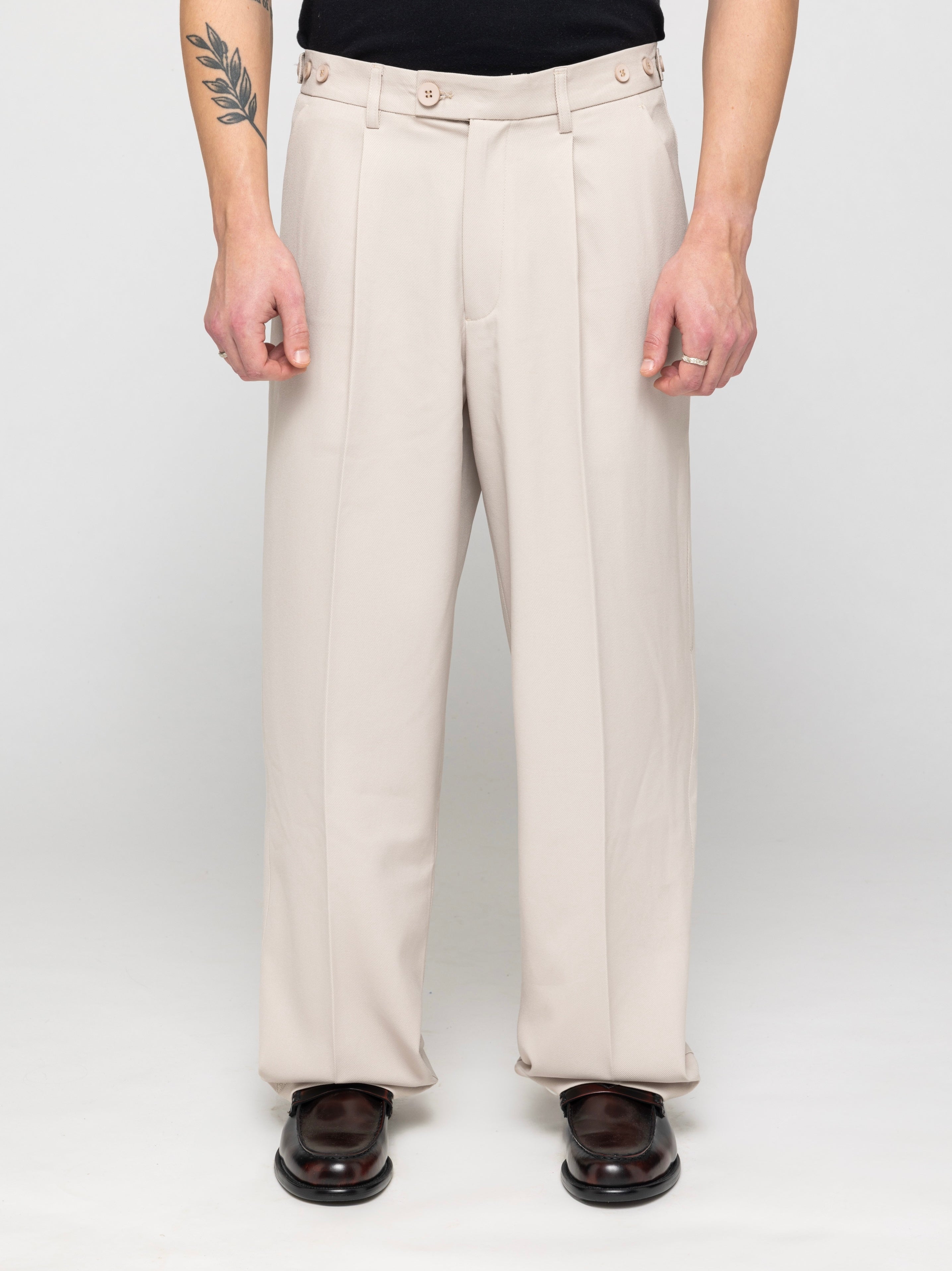 Wide Leg Pleated Suit Pants Beige - ATTODE