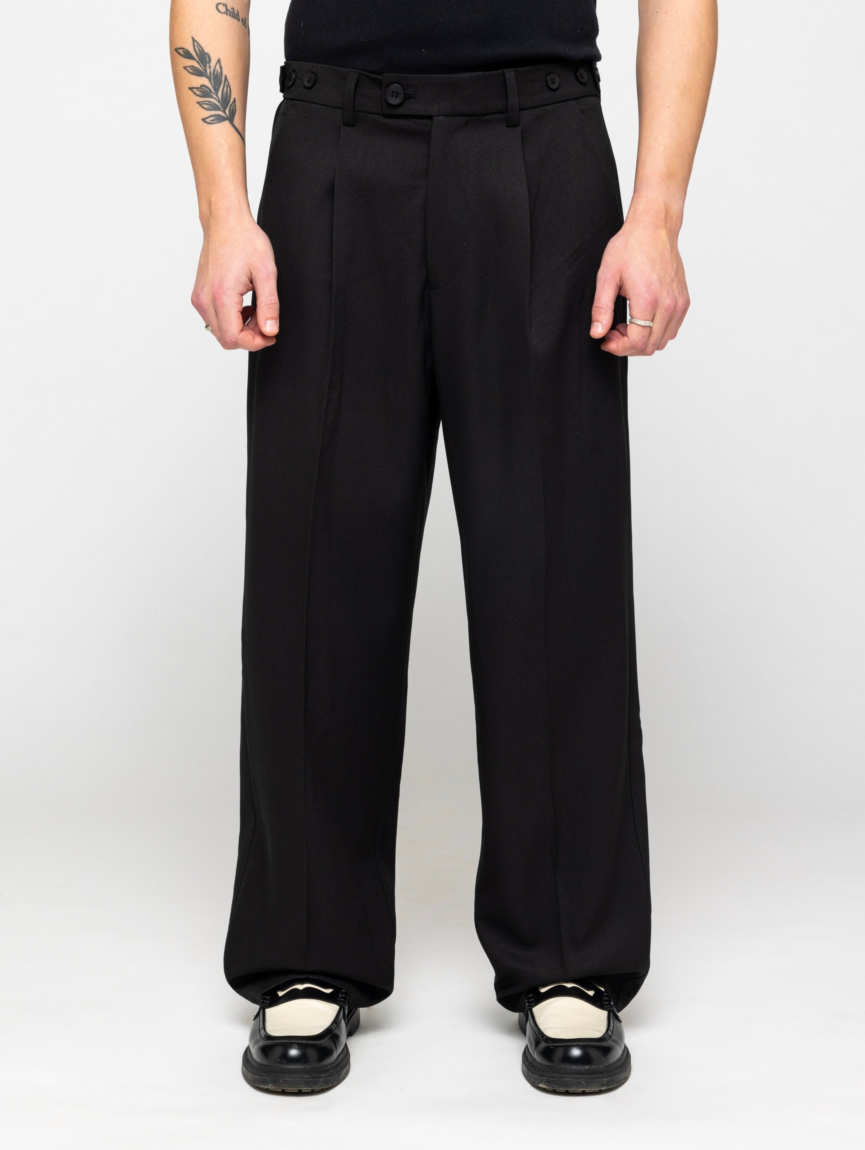 Wide Leg Pleated Suit Pants Black - ATTODE