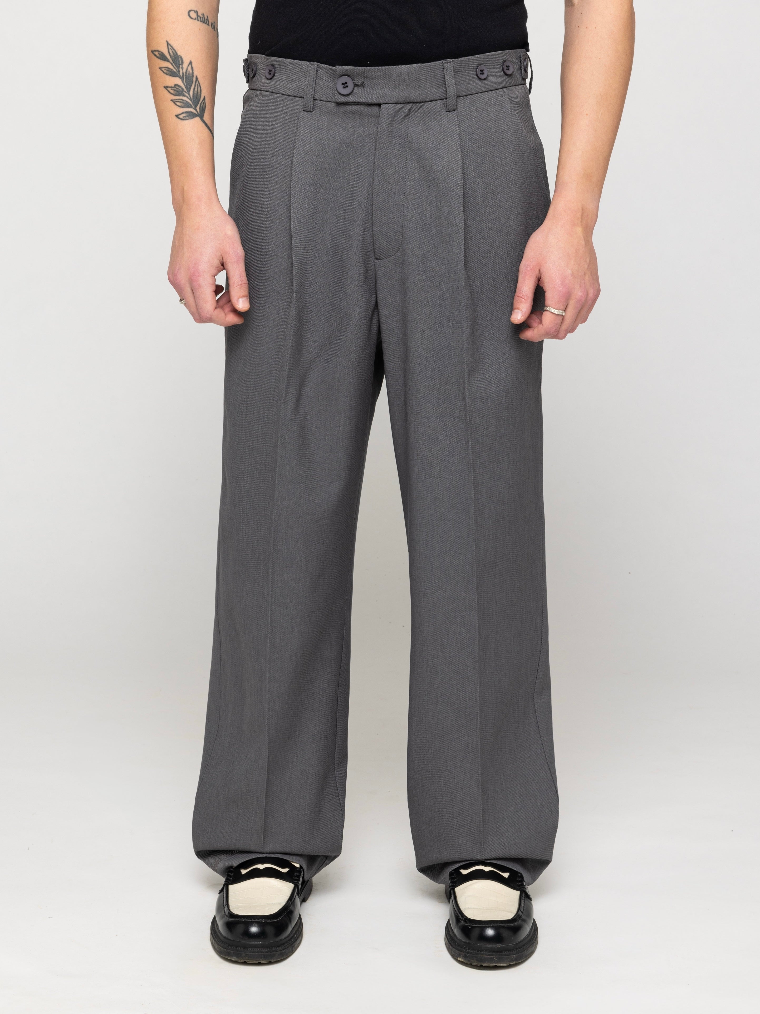 Wide Leg Pleated Suit Pants Grey - ATTODE